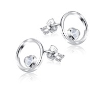 Heart In Circle With CZ Stone Silver Ear Stud STS-5497